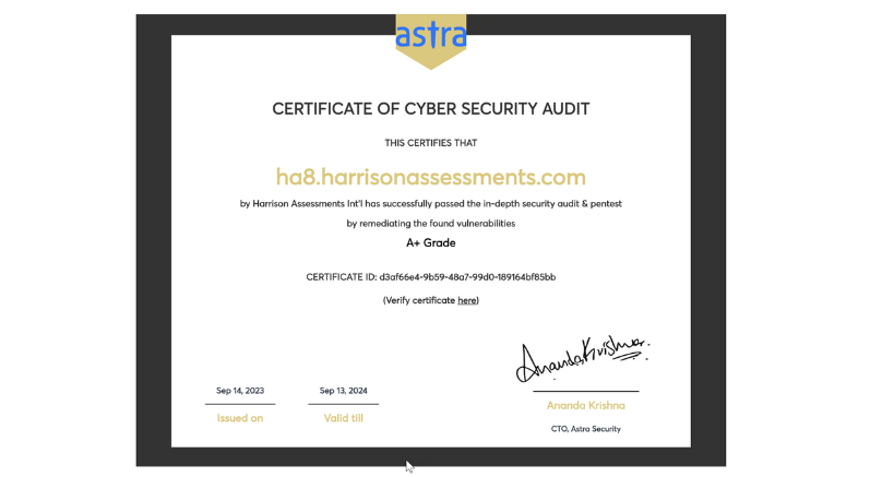 Penetration Testing Certificate - Harrison Assessments